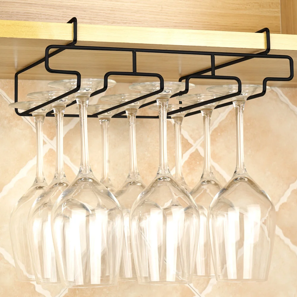 

Decorative Kitchen Cabinet Storage Shelf Bar Goblet Hanging Rack Cup Hanger Wine Glass Rack Stemware Holder