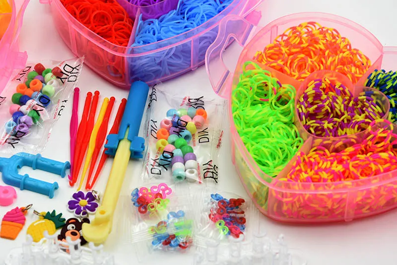 DIY Toy Rubber Loom Bands  Heart Box Set Kid Bracelet Silicone Rubber Bands Elastic Weave Loom Bands Children Arts Crafts Toys