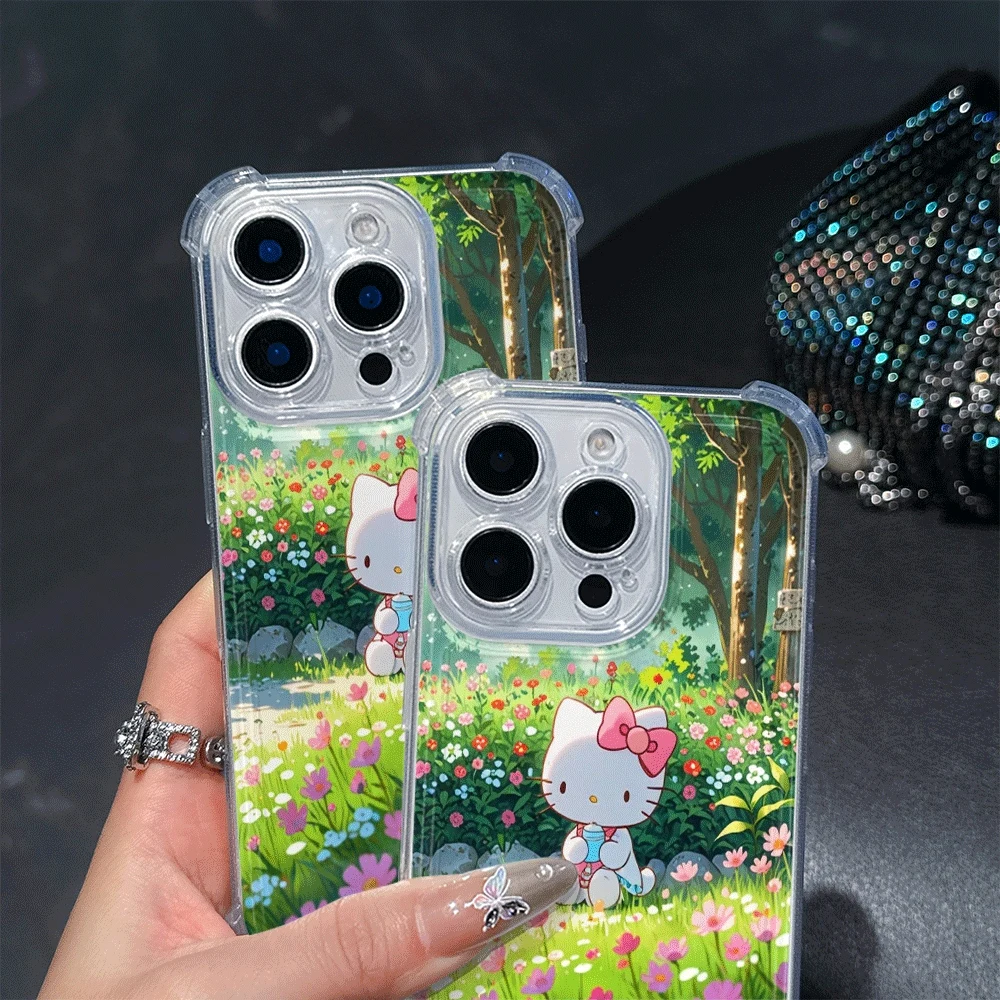 Sanrio KT Soft Phone Case For IPhone 13 IPhone 16/15/14/13/12/11/x/xs/xs Max Girl Mobile Phone Cases Hellokitty Anime