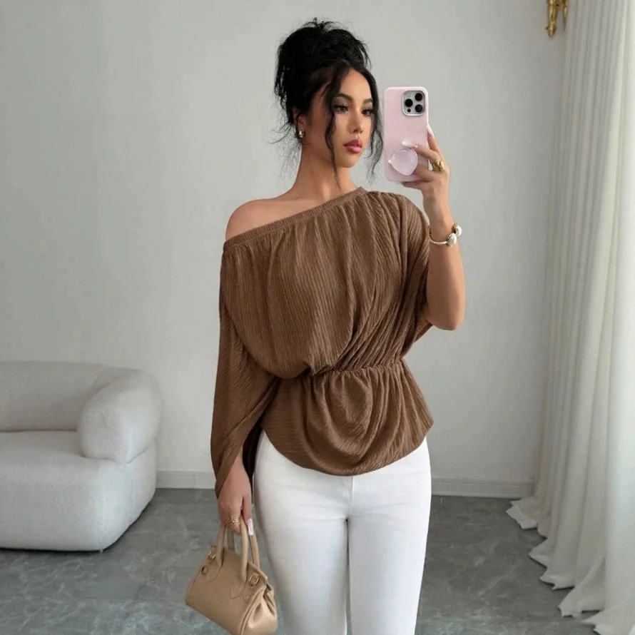 Cross-border 2 Women's Clothing, Stylish One-shoulder Top, Solid Color, Fashionable And Casual New Style Party Femme Robe