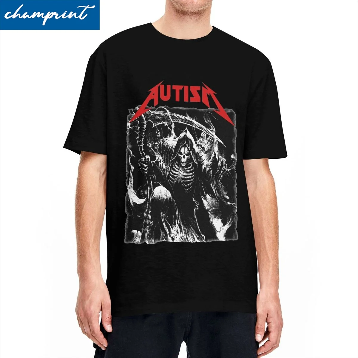 Casual Autism Badass Autism Reaper T Shirt Men Round Neck Short Sleeve Top Tee Cotton TopsTops