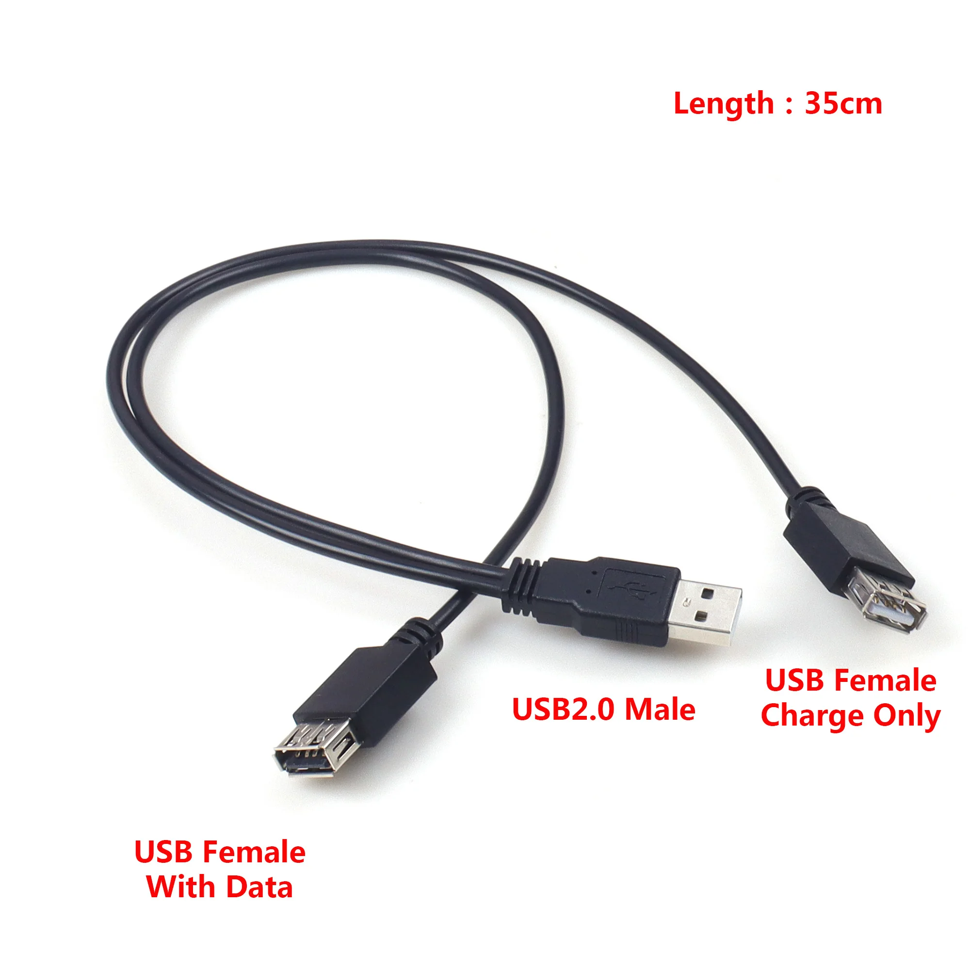 USB 2.0 A Cable One To Two Female Data Power Adapter Y Splitter USB Charging Power Cable Cord Extension Cable