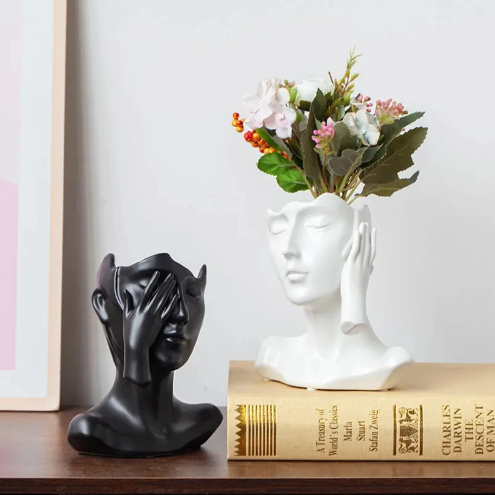 Creative Abstract Half-length Ceramic Vase Modern Flower Container Home Desktop Decoration Accessories Ceramic Flowerpot