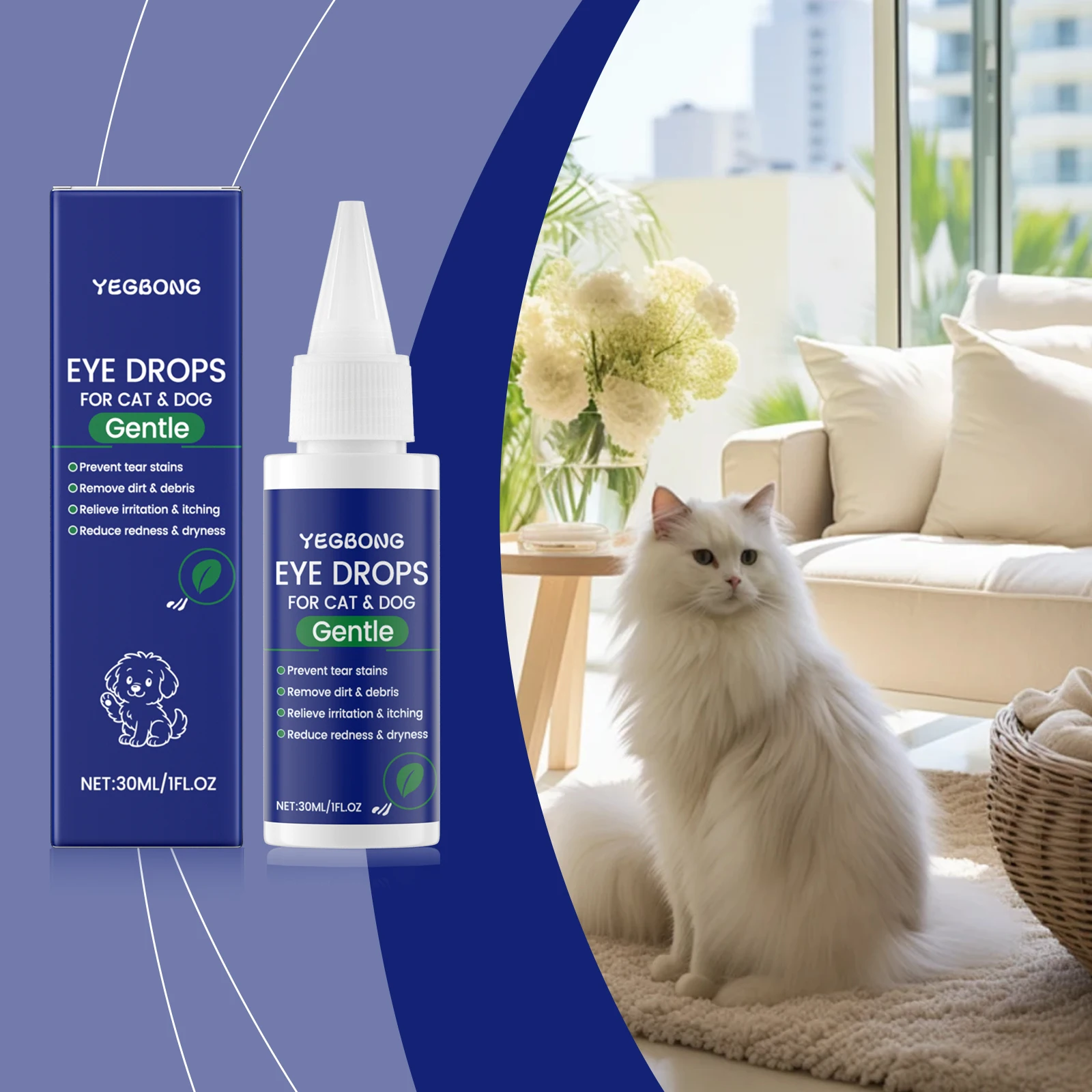 

Pet Eye Drops - 30ml Tear Stain Remover for Cats & Dogs, Relieve Discomfort, Keep Eyes Moist, Pet Eye Care Solution