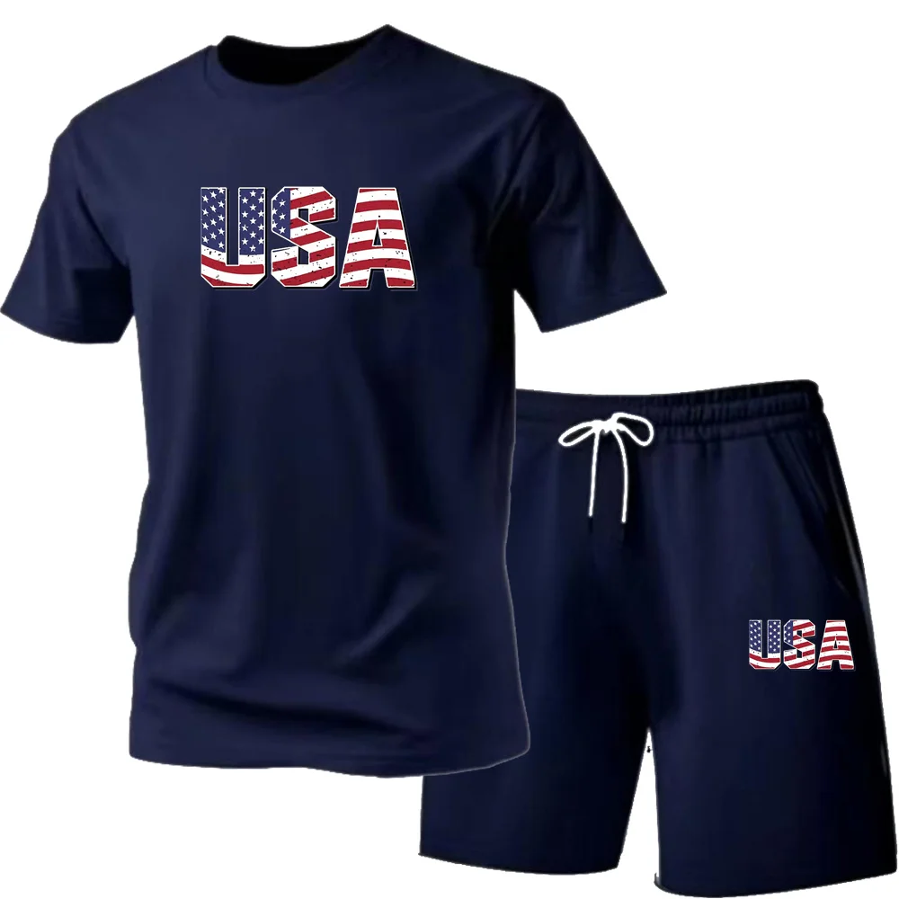 Men's New Street Fashion Casual Outdoor T-Shirt Shorts Two-Piece Set 2026 Men's Summer Outdoor Sports Breathable Set