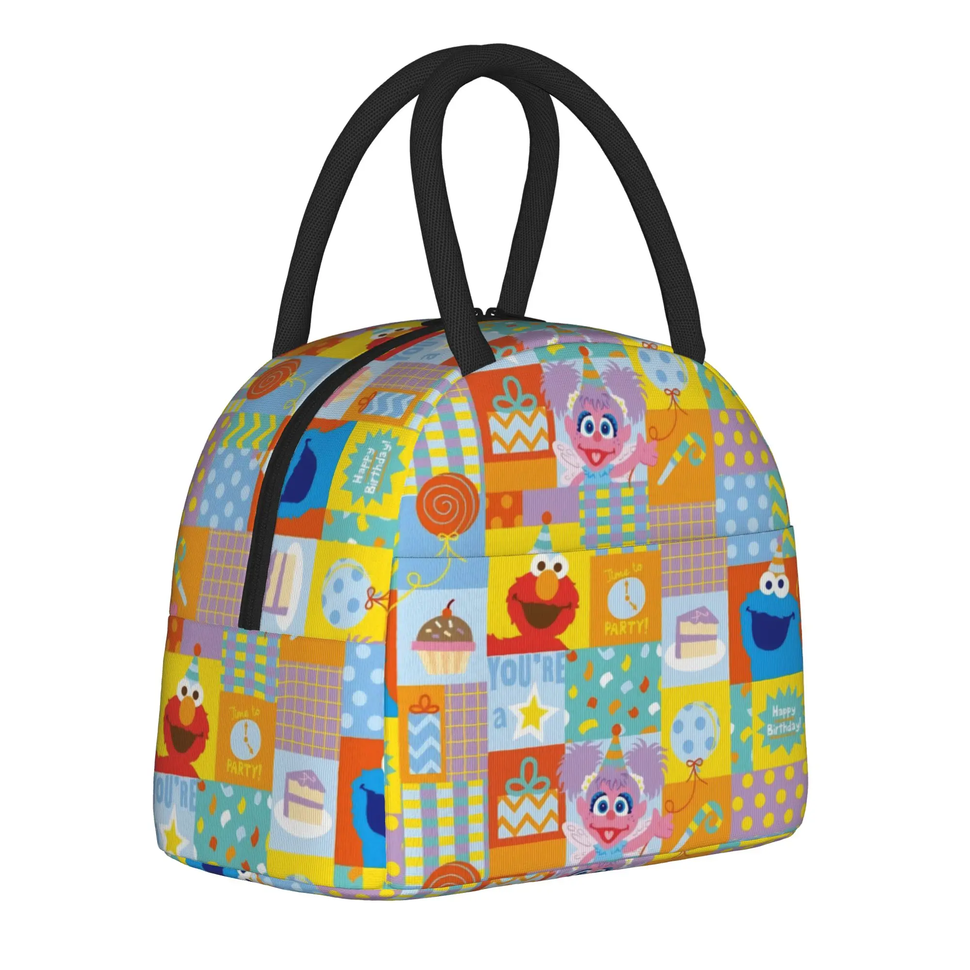 Sesames Streets Insulated Lunch Bag Portable Happy Birthday Meal Container Cooler Bag Tote Lunch Box Work  Travel Food Handbags