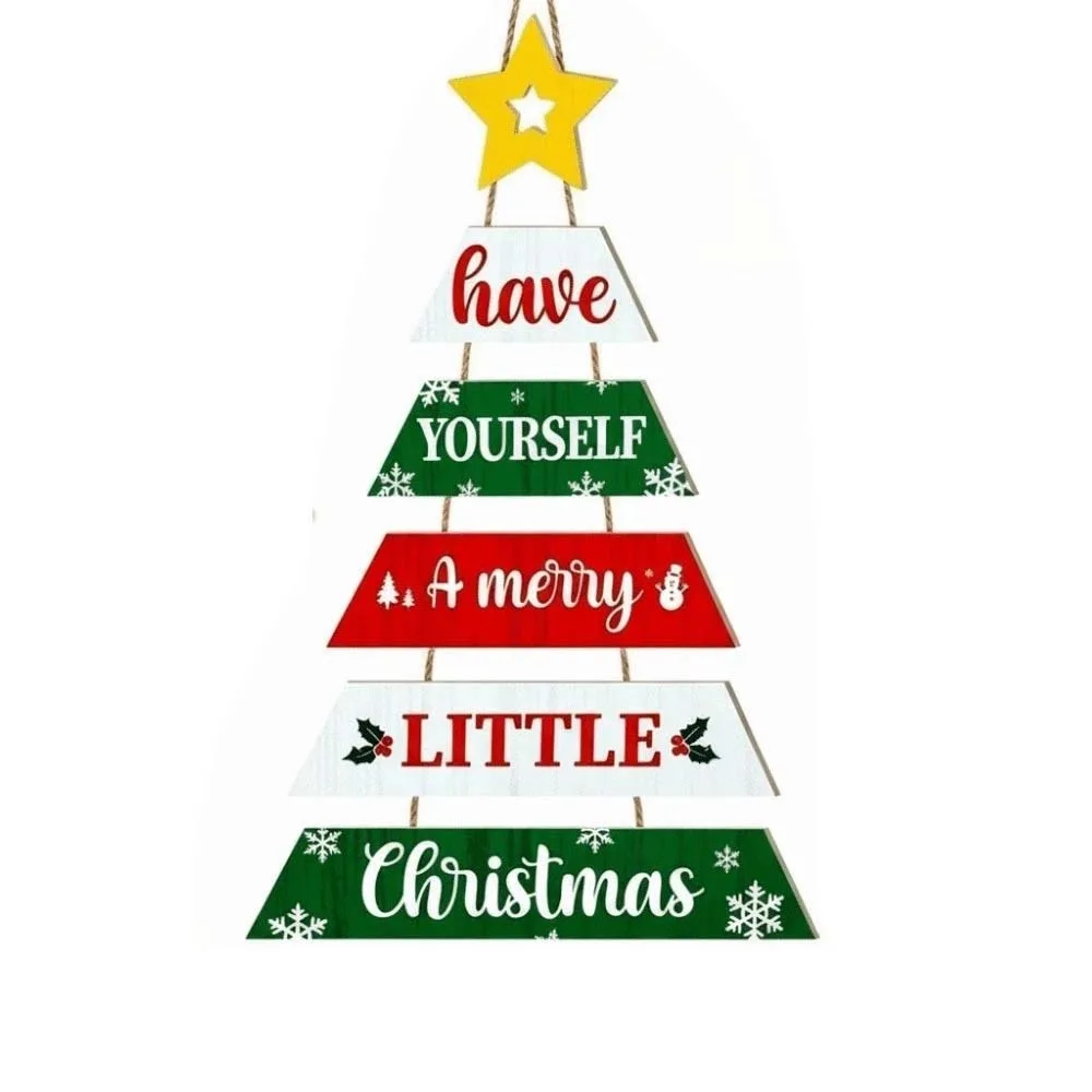 Xmas Tree Decor Tiered Christmas Door Sign Rustic Vintage Wooden Plaque Multi-layered Handcrafted Hanging Welcome Board Office