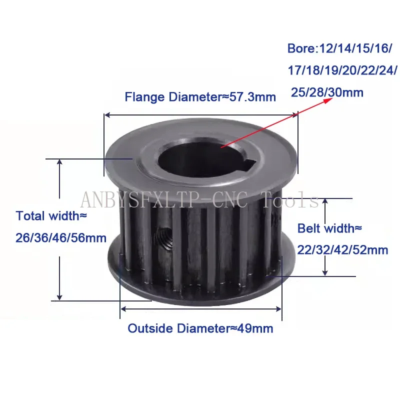 HTD8M 20 Teeth No. 45 Steel Synchronous Pulley Bore 12/14/15/16/17/18/19 to 30mm For Width 20/30/40/50 Timing Wheel Keyway Bore