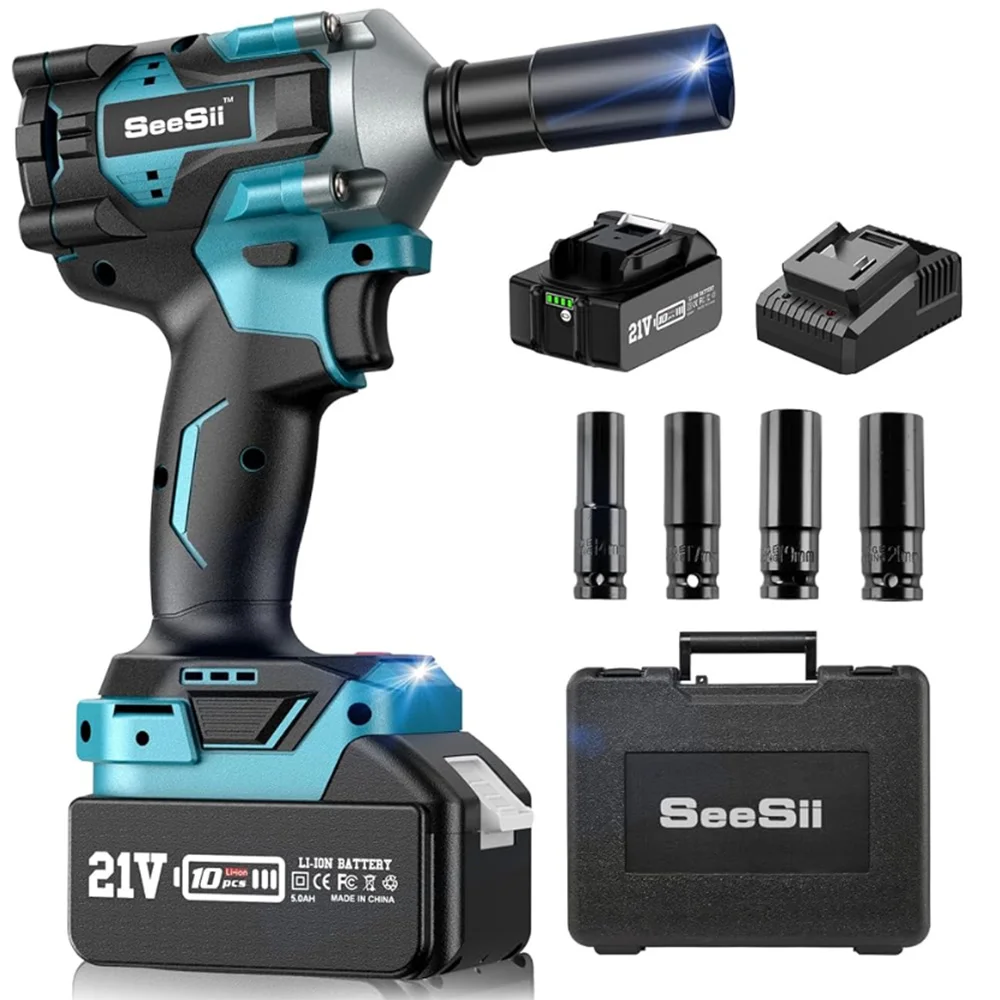 SEESII 450N.m Brushless Impact Wrench 3/8'' Cordless Impact Gun Electric Wrench For Makita 18V Battery Lightduty Work Car Home