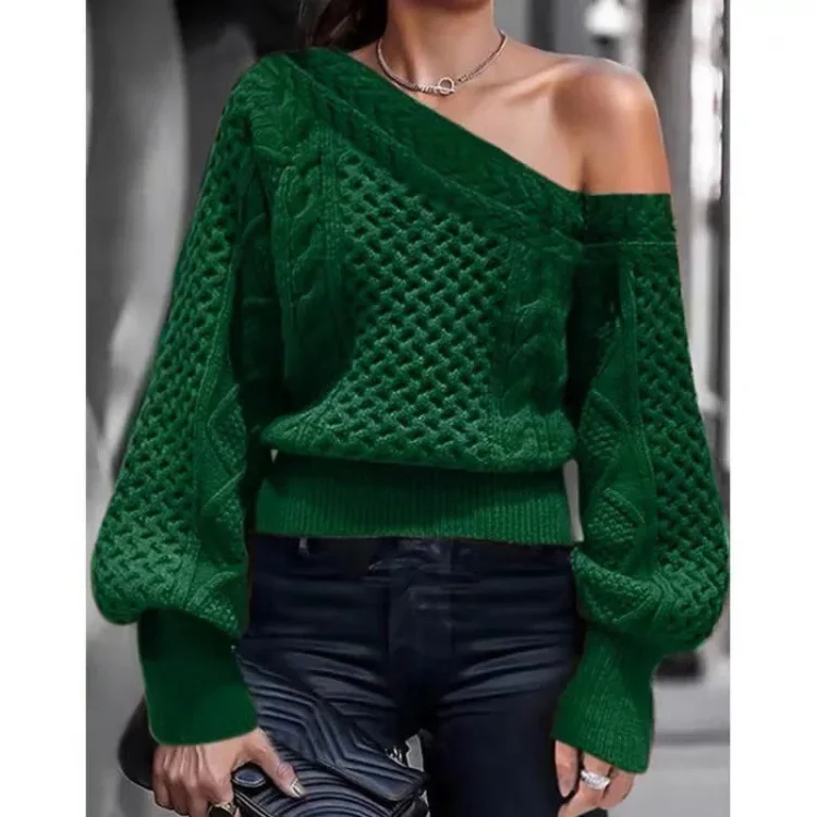 Fashion Off-shoulder Woman Sweater European Style Knit Jumper Winter Clothes Woman Sweater