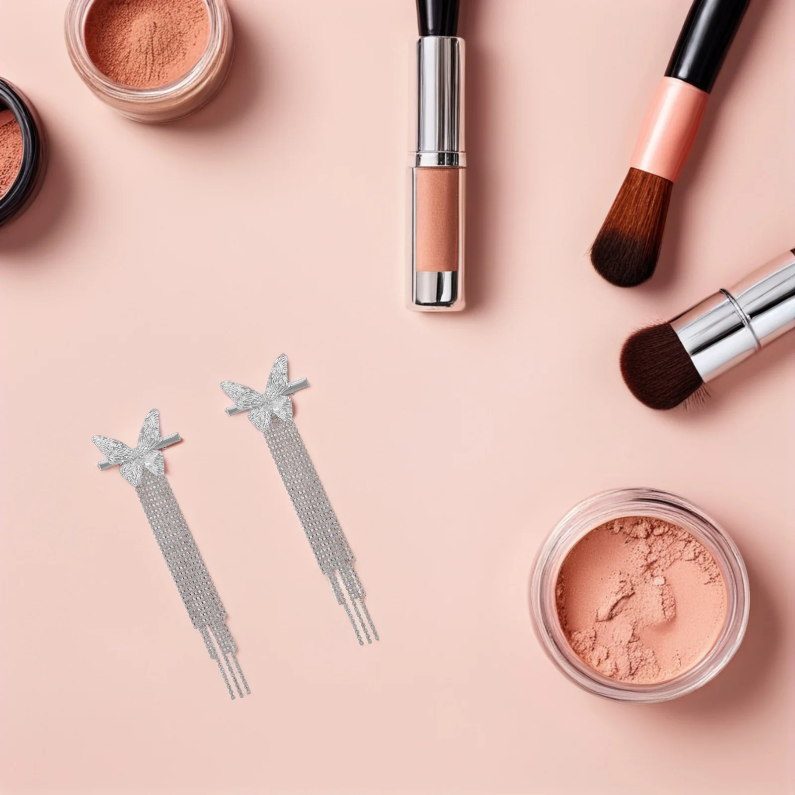 

2Pcs Butterfly Rhinestone Tassel Hair Clips Elegant Alligator Barrettes Wedding Party Hair Accessories for Women