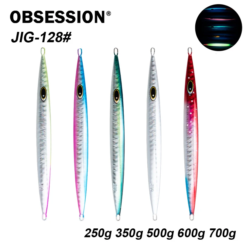 

OBSESSION J128 Металлическая джиг-приманка для глубоководной рыбалки, быстро тонущая, 250-700 г, с УФ-подсветкой, бионическая, для крупной морской рыбы, для джиггинга