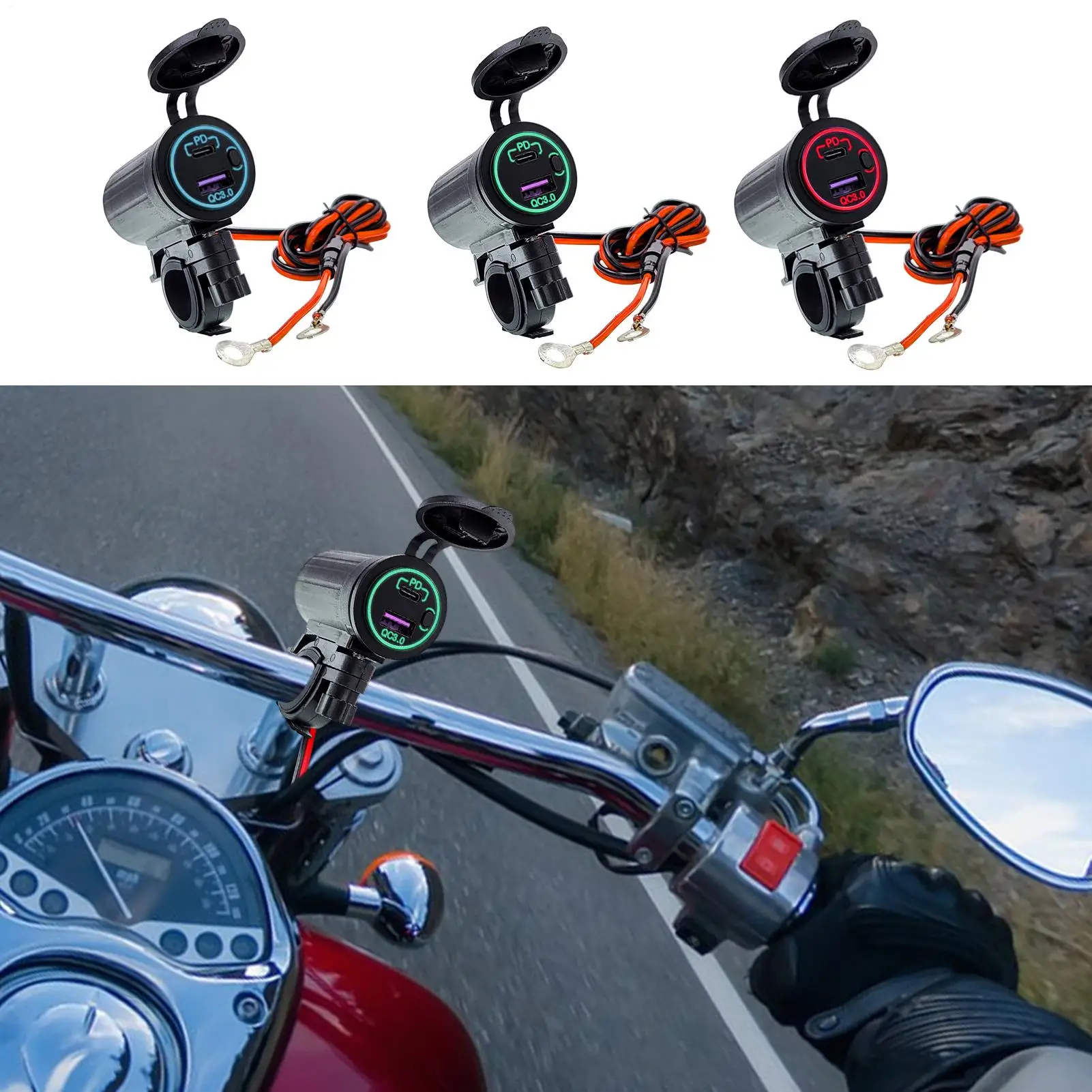 

Зарядное устройство для телефона на мотоцикле, 12 В-24 В, двойное USB-разъем для зарядного устройства, зарядное устройство для телефона QC3.0 + модифицированное быстрое зарядное устройство PD для мобильных телефонов