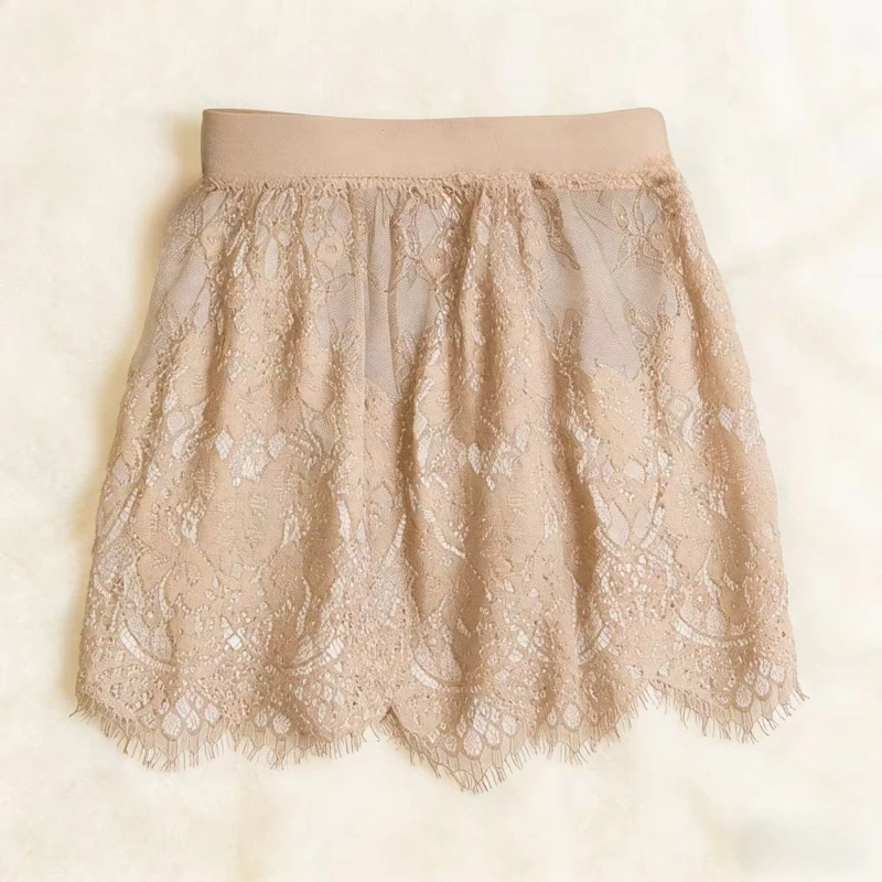 Rok Mini Seksi Transparan Berbahan Renda Jaring Wanita Rok Mini Musim Panas Warna Solid Rok Mikro Pendek Wanita Rok Dalam Wanita