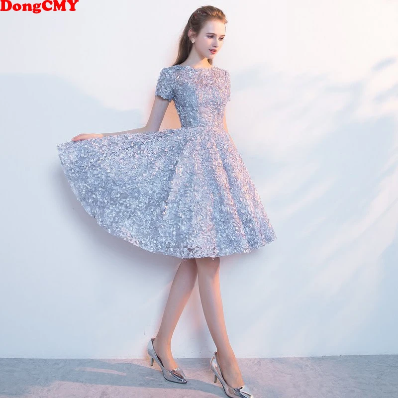 2025 NEW SHORT SEXY FLOWERS COCKTAIL DRESSES DONGCMY SLEEVE DINNER ELEGANT VESTIDO PROM ROBE DE SOIREE GOWNS