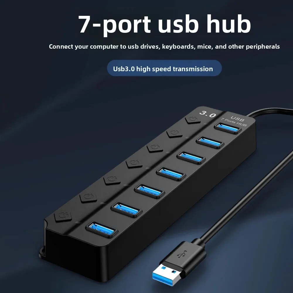 7 in 1 USB 3.0 Hub Independent Switch 7 Ports USB 3.0 Splitter Multifunctional Expansion Dock USB High-speed Extender