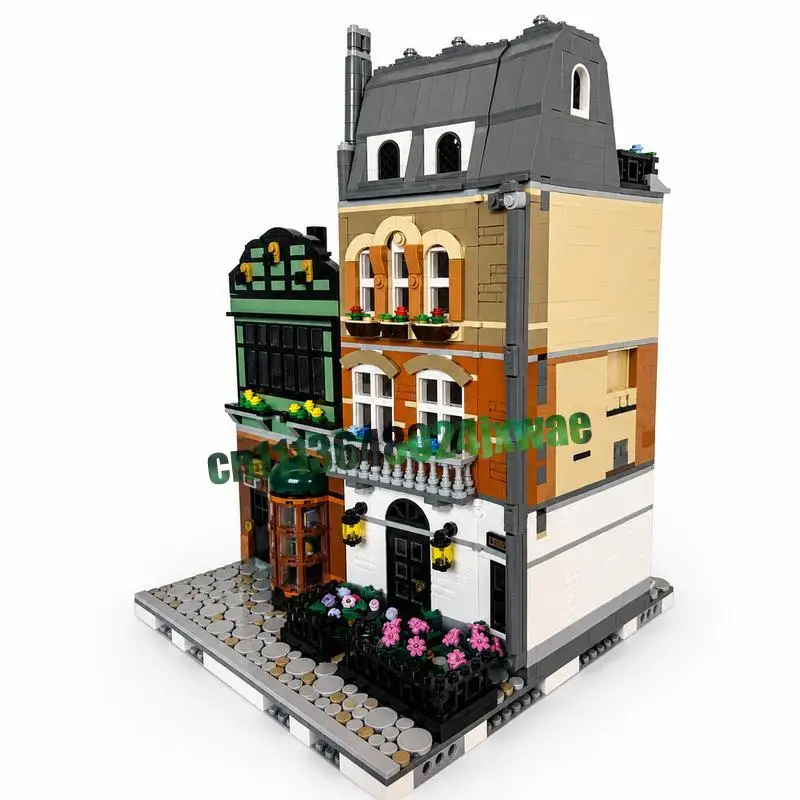 2200PCS British Multi Story Townhouse Interior Street Display Blocks MOC Model Assembly Gift For Vintage Architecture Collector