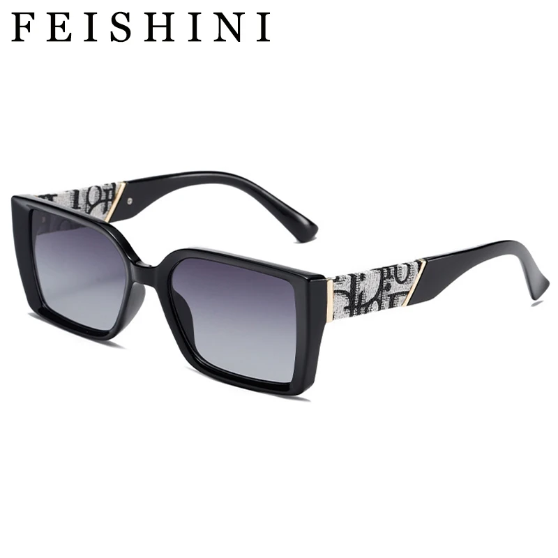 FEISHINI New Fashion Letter Square Luxury Brand Trend Sunglasses Women Retro Tinted Rectangle Ladies Sun glasses gafas de sol