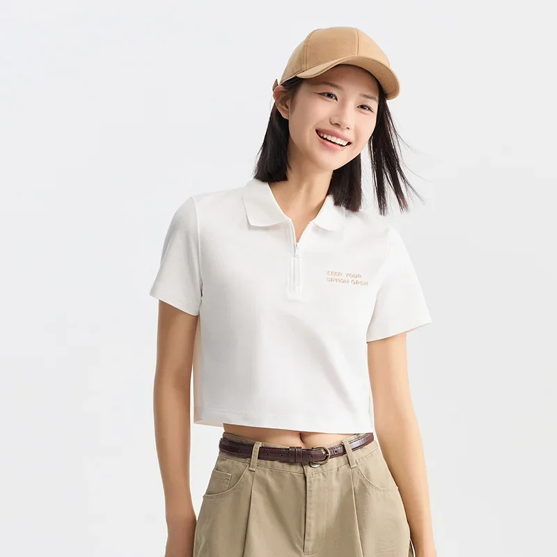 Semir Polo Shirt Women Short Letters Embroidery 2024 Summer New Antibacterial Texture Top Temperament