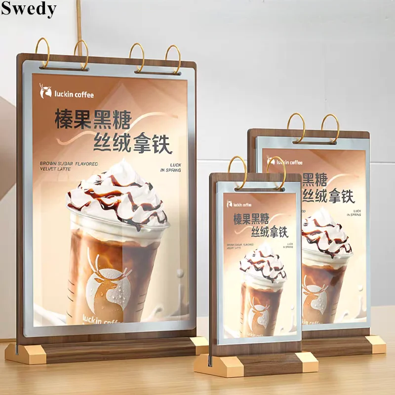 A4 Page Turning Acrylic Sign Holder Flyer Document Brochure Advertising Poster Frame Restaurant Plastic Menu Paper Holder Stand