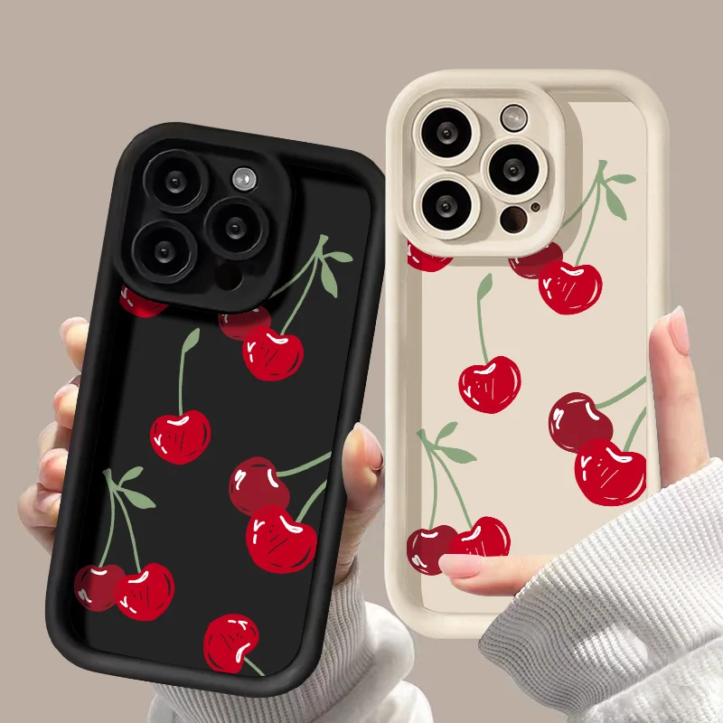 Red Cherry Phone Case For iPhone 13 Pro Max Case iPhone 11 16 15 14 12 16Pro XS Max XR X 8 7 Plus Cases Soft Silicone Back Cover