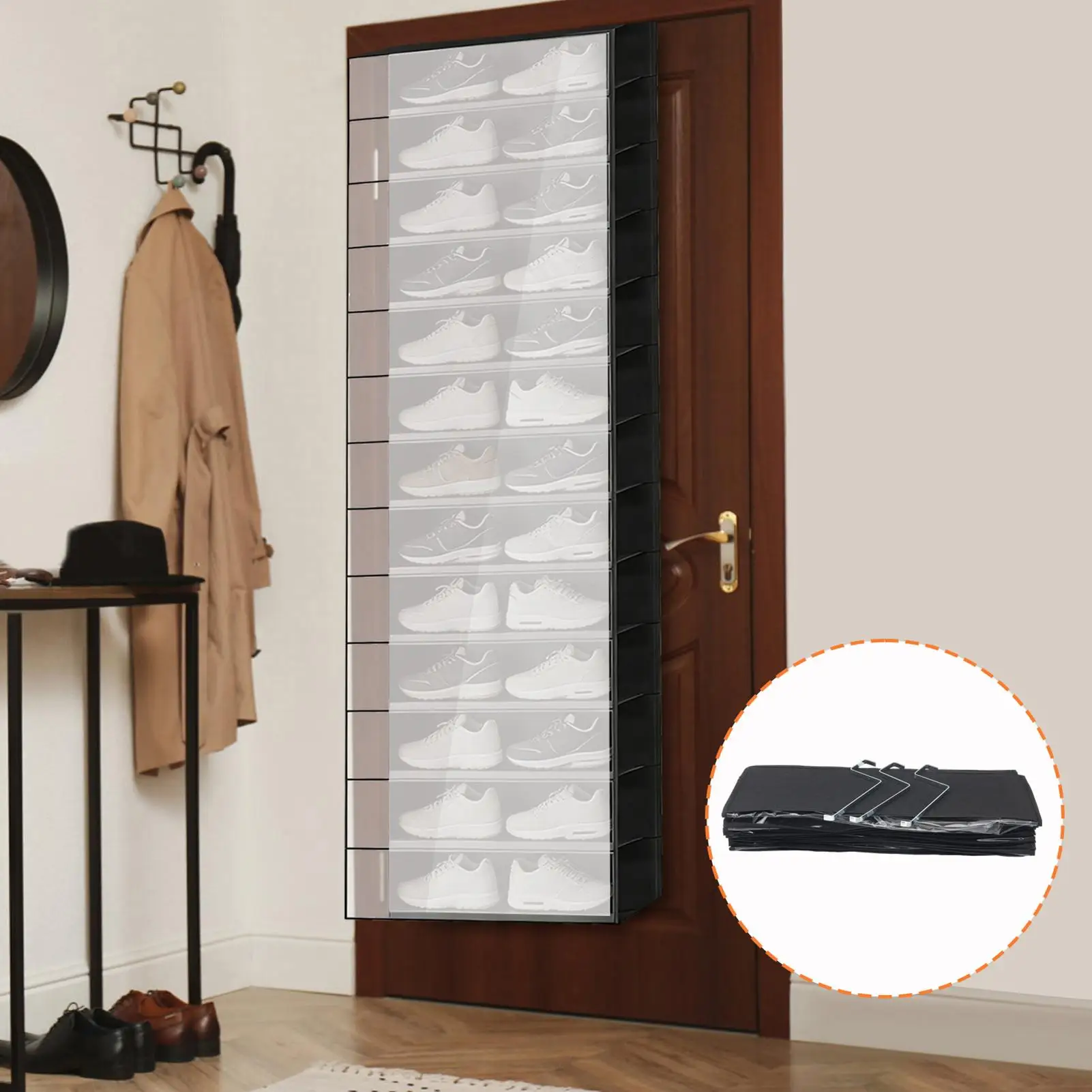 

Навесной органайзер для обуви на дверь с 26 карманами, прозрачная складная подвесная полка для обуви, для хранения обуви, ботинок, кроссовок, туфель на высоком каблуке