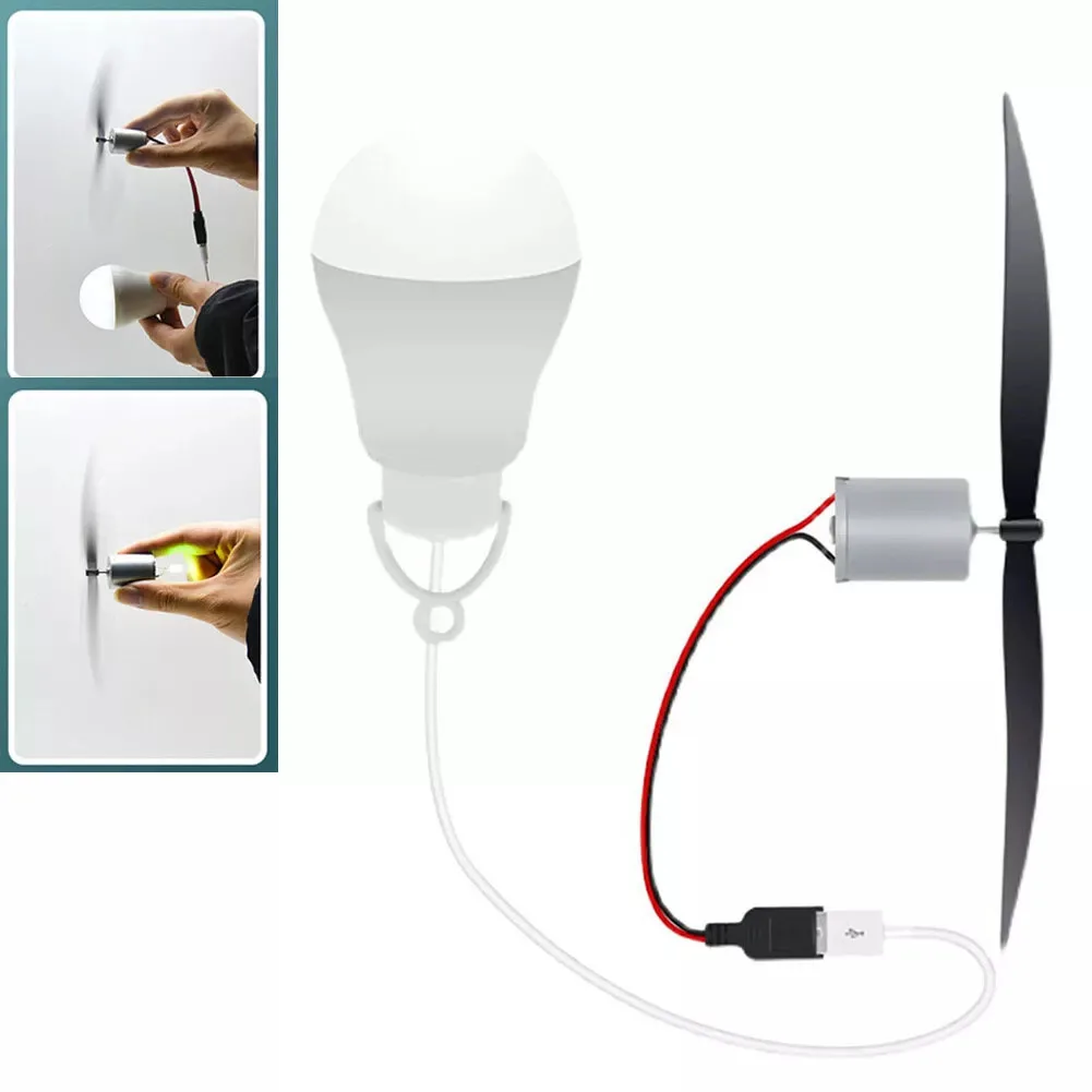 DIY Wind Turbine Motor Blade and Generator Set with USB Bulb for Teaching Energy Science and Wind Power Principles
