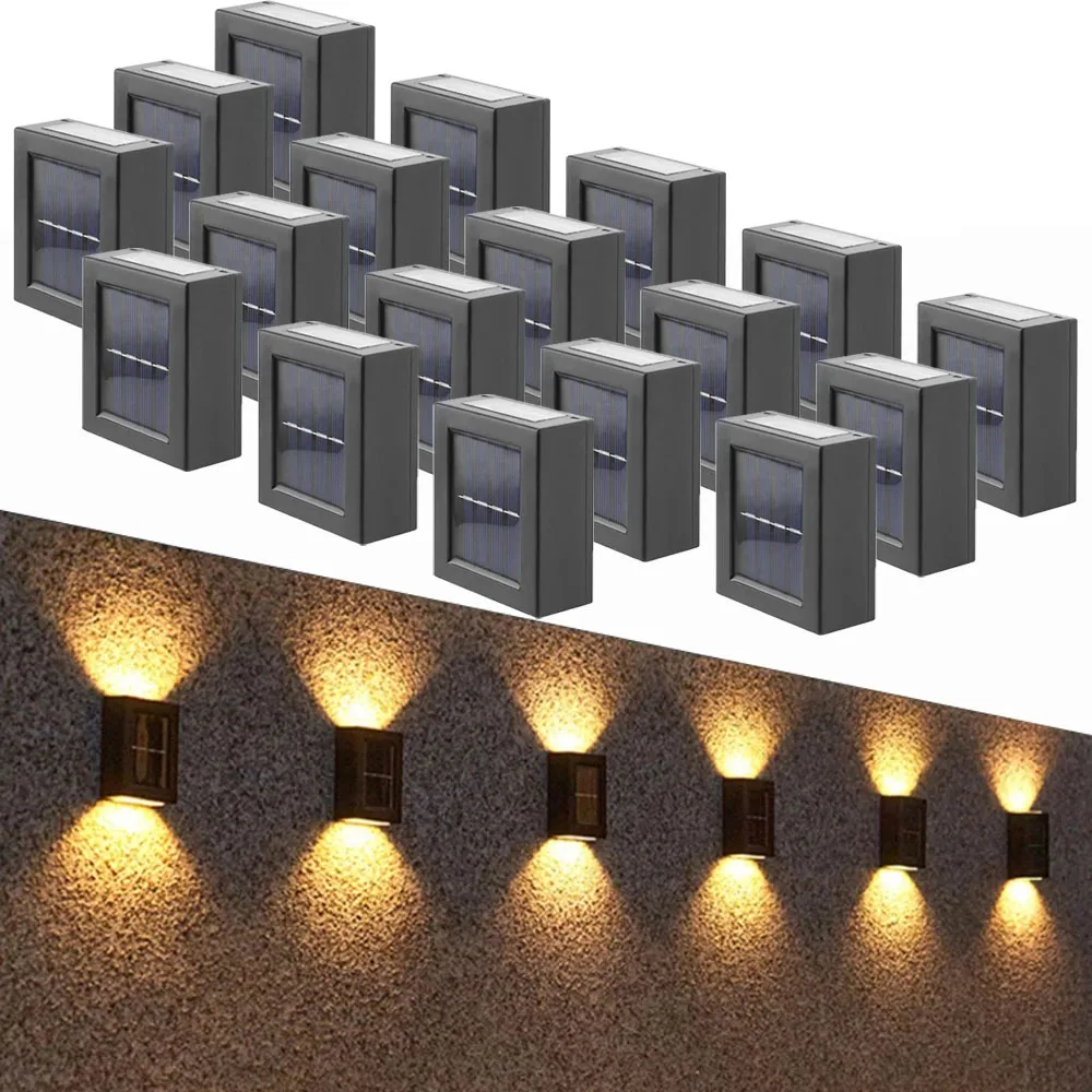 

1-18pcs 2 LED Solar Wall Light UP and Down Illuminate Outdoor Sunlight Sensor Lamp IP65 Waterproof Decor for Home Garden Porch