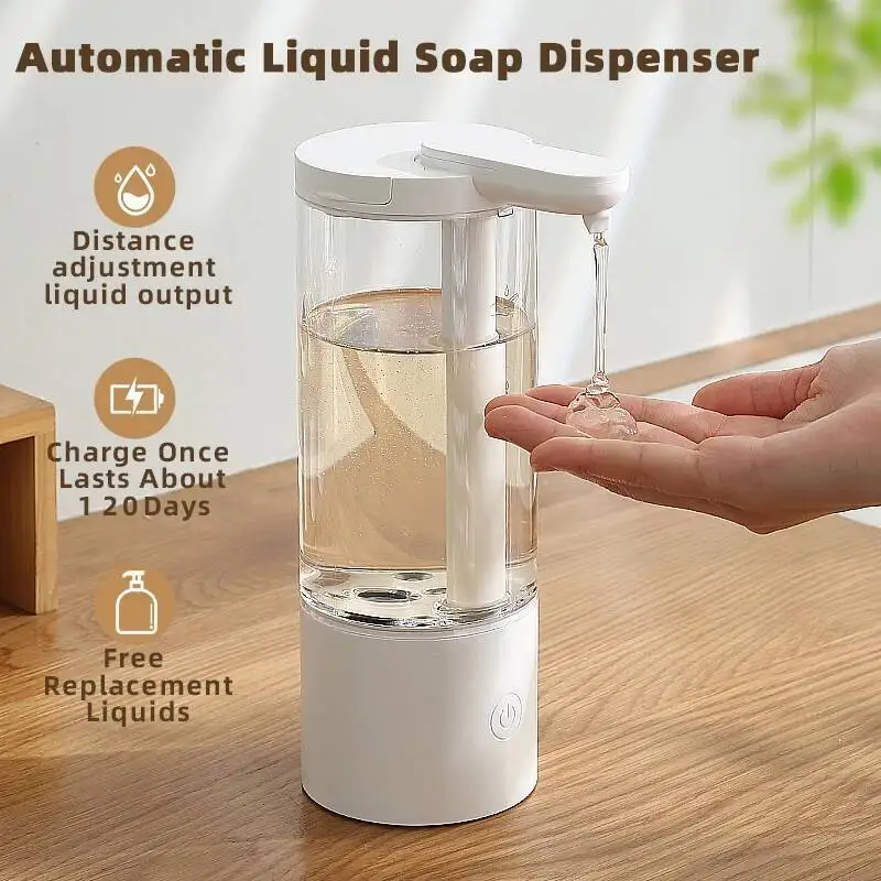 

Kitchen 500Ml Automatic Liquid Soap USB Rechargeable Touchless Hand High Capacity Detergent Bathroom Dispenser
