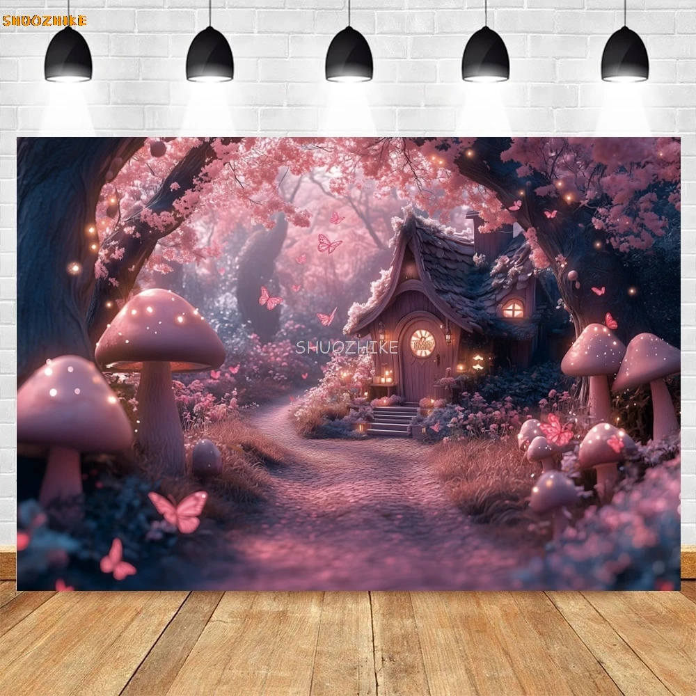 

Fairy Tale Enchanted Forest Backdrop Photography Wonderland Dreamy Jungle Mushroom Baby Birthday Party Photo Background Props