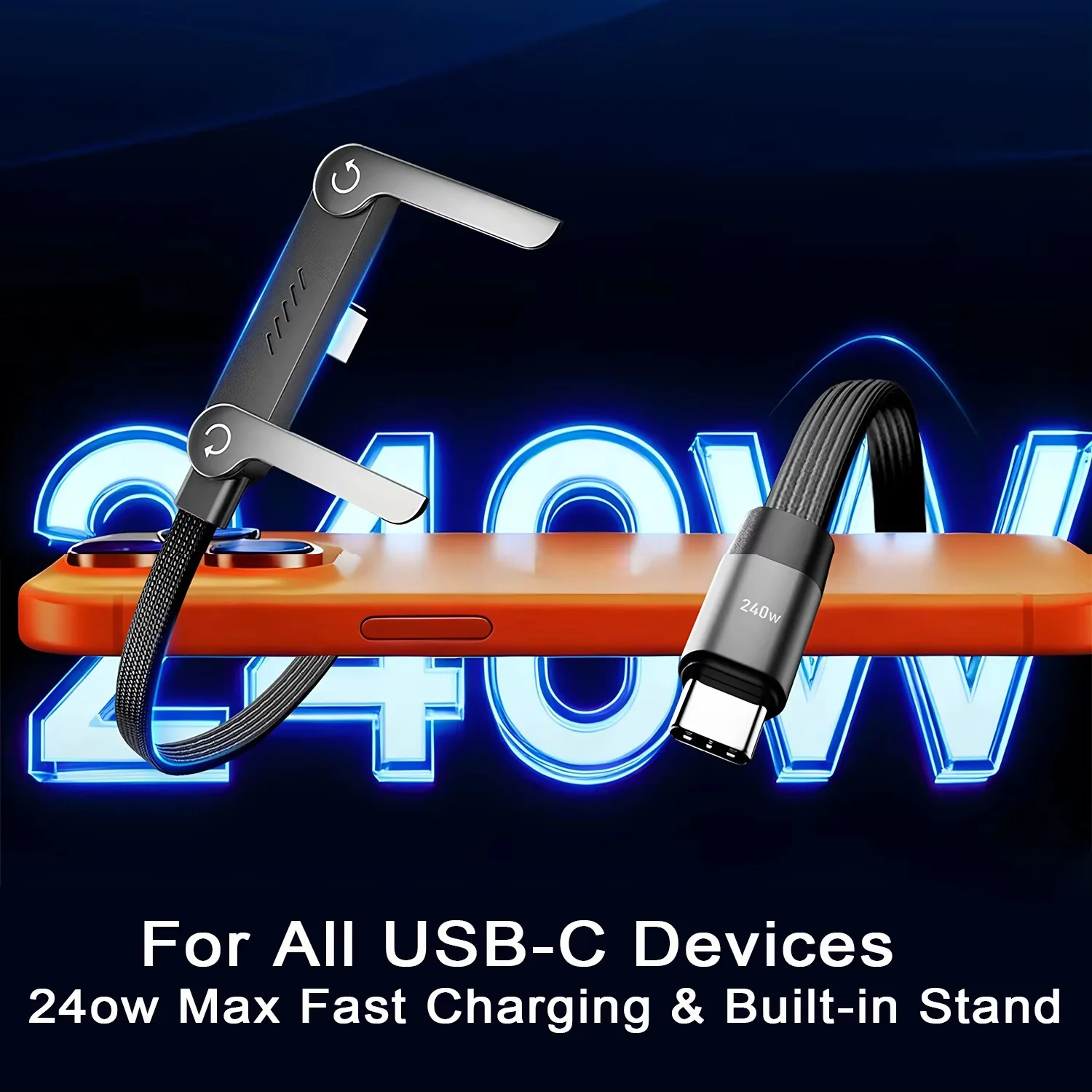 240W Super Fast Charging USB PD Cable Foldable Mobile Phone Holder Multi-Angle Adjustment Data Charging Cord For Smartphone