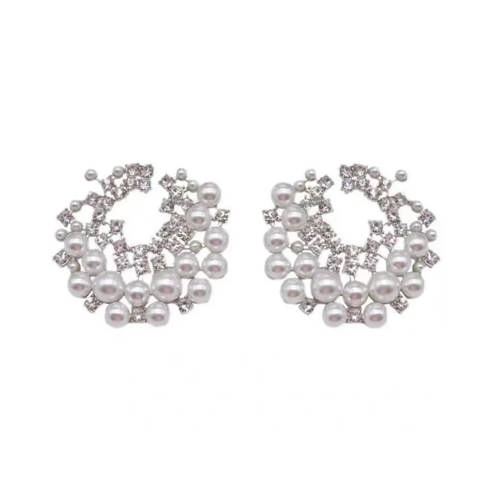 2025 Silver Plated Pearl irregular round C Earrings For Women Light luxury Retro High-end Zircon Earrings Autumn New Style