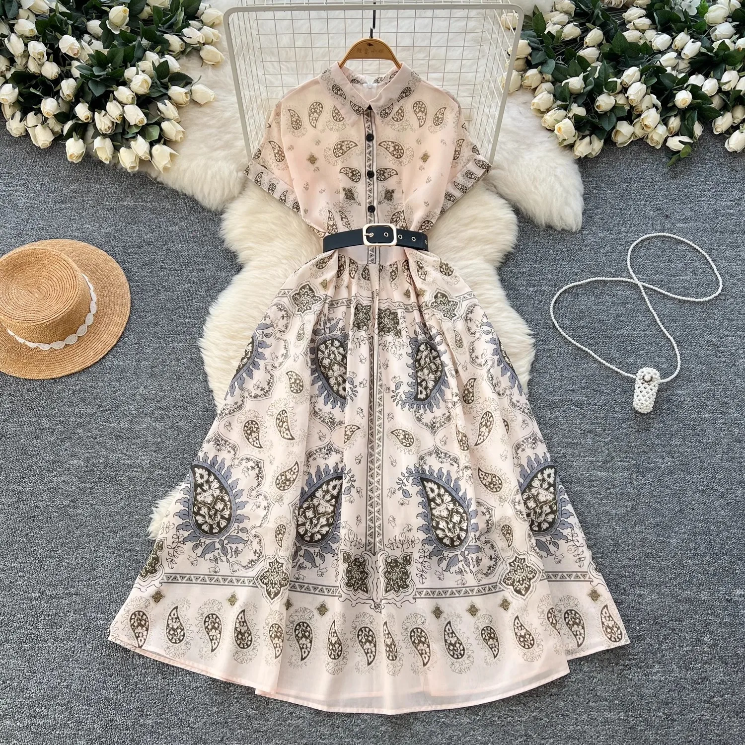 Robe à manches courtes et col rabattu pour femmes, à lacets, simple boutonnage, motif décontracté, Vintage, imprimé, Patchwork, chemise, été