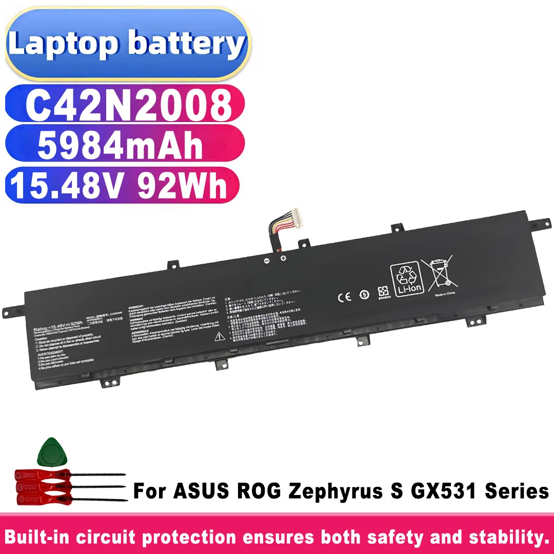 C42N2008 Battery for ASUS ROG Zephyrus S GX531 Series Laptop Battery 15.48V 92Wh 5984mAh Replacement