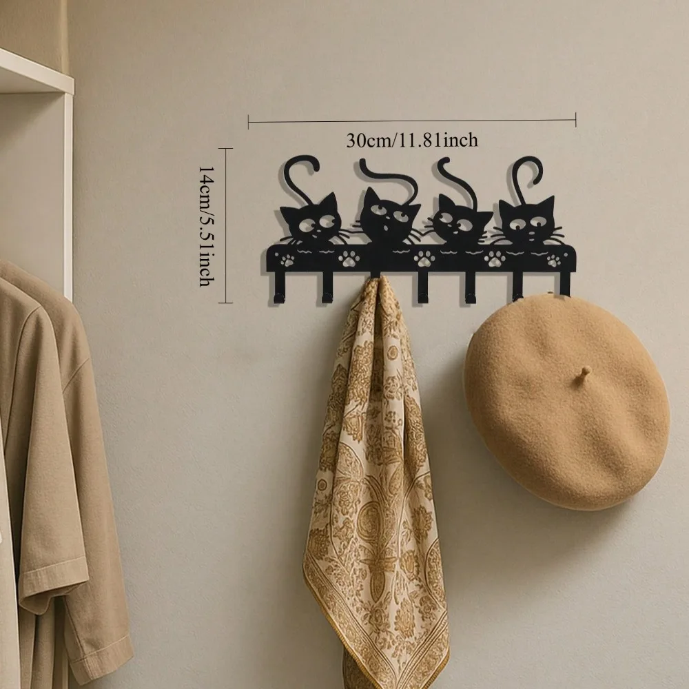 ที่แขวนกุญแจรูปแมวสไตล์วินเทจ – ที่เก็บกุญแจโลหะกันสนิมพร้อมตะขอ 7 อัน ตกแต่งทางเข้าบ้านด้วยธีมสัตว์น่ารัก