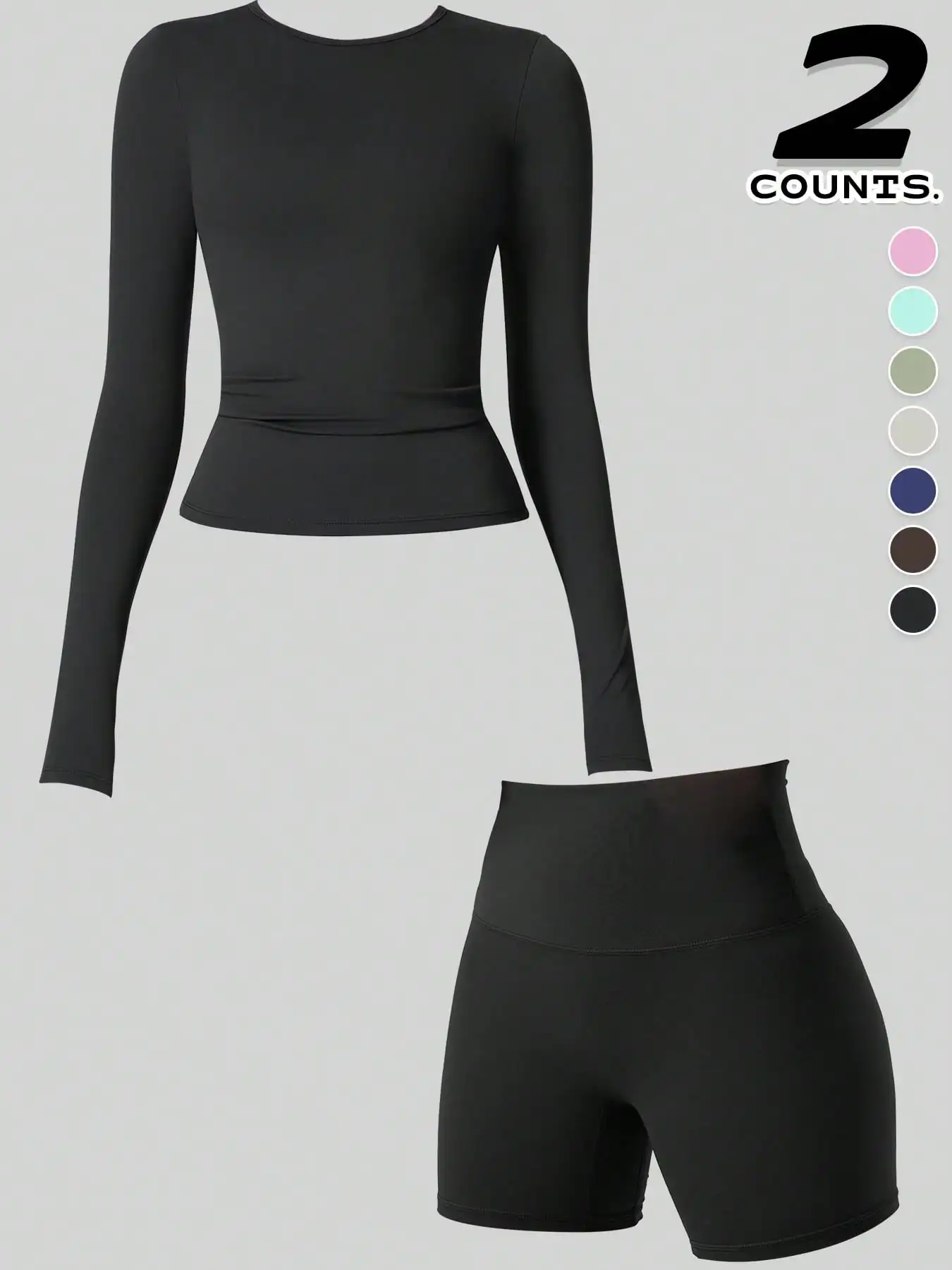 

Комплект из 2 предметов: женский спортивный костюм для йоги с высокой талией, топ с длинным рукавом и шорты с эффектом подтяжки бедер для спортзала, бега, тренировок