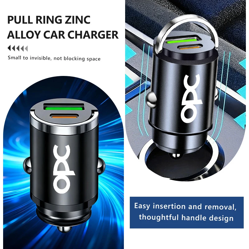 For Opel Alloy Car Charger Fast Charging Mini USB Type C Phone Charger Interior Accessories OPC Astra J H G K Insignia Corsa D B