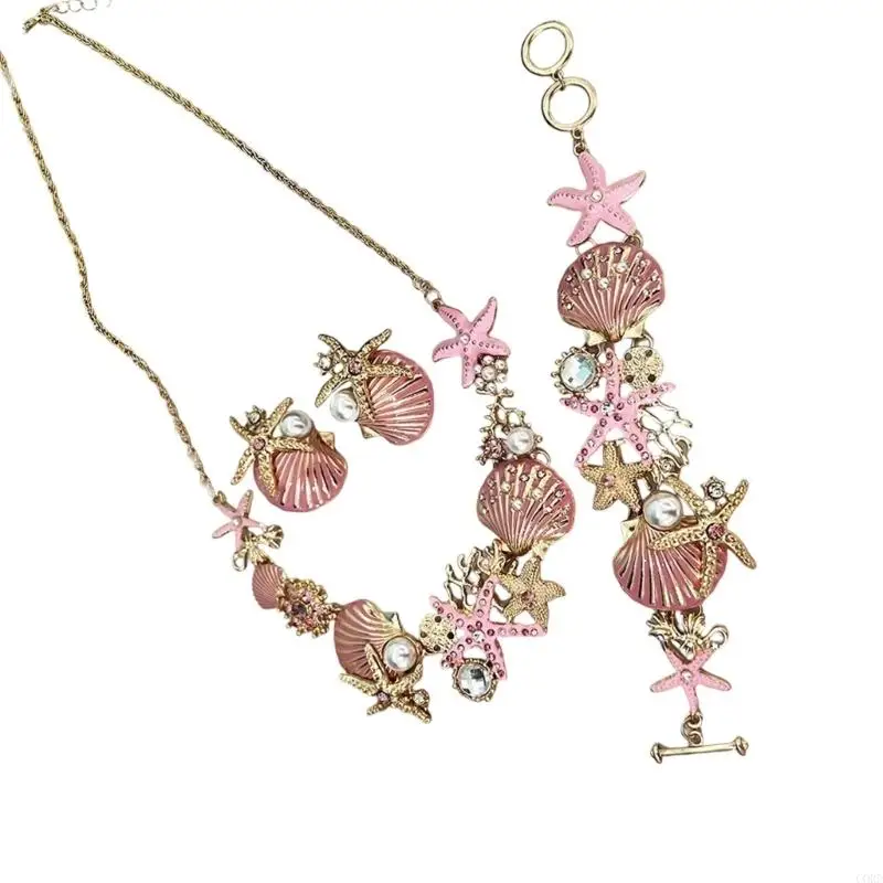 CORD Summer Vacation Jewelry 4Pcs Shell Necklace Set Lightweight Alloy Design For Sensitive