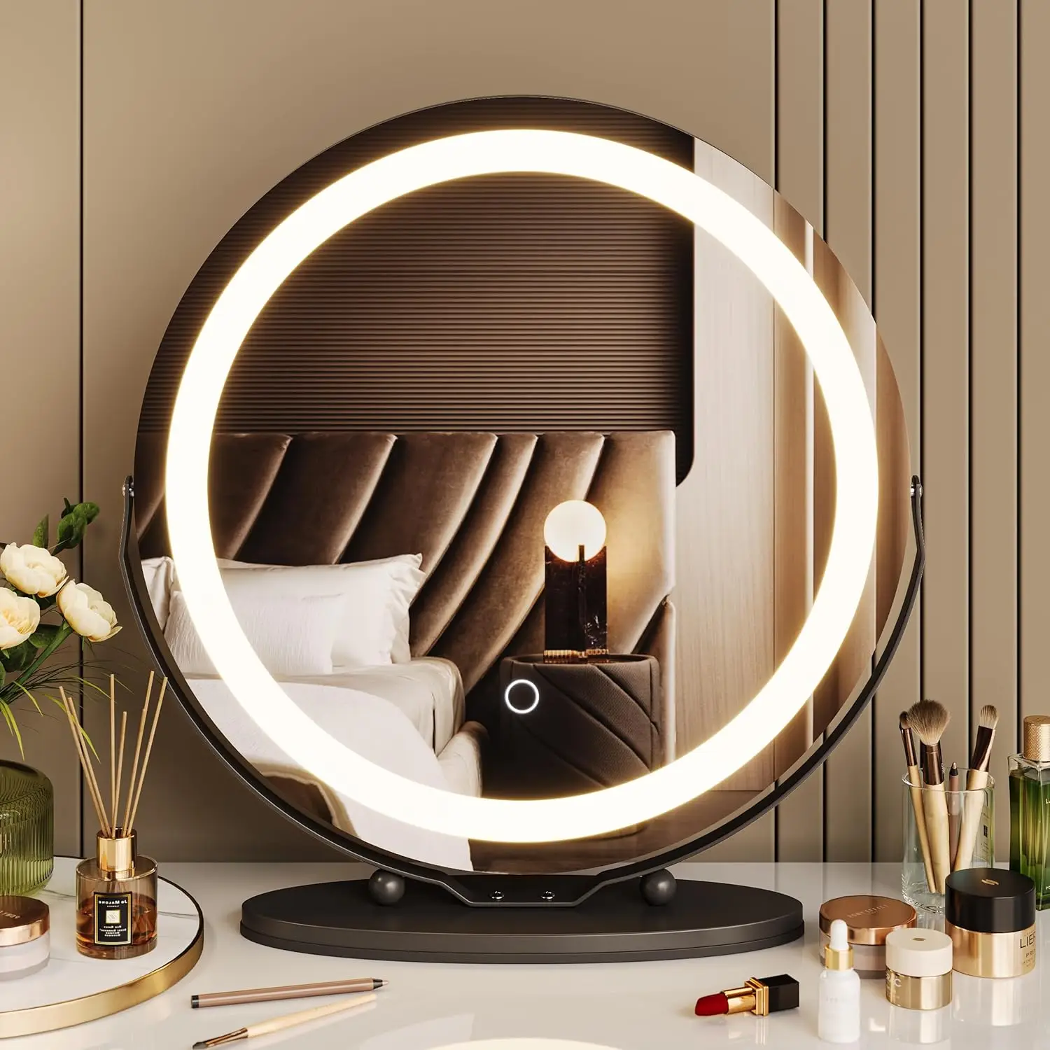 Gaomon Vanity Mirror, 19 Inch Large Hd Vanity Mirror With Lights, Smart Touch Control, 3 Color Lighting Modes & 360°Rotation,