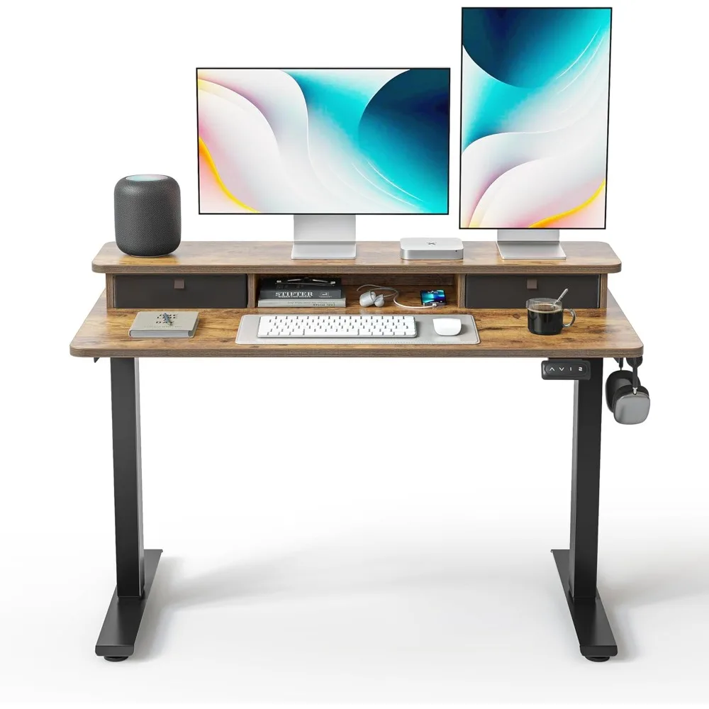 

48 x 24 inch high adjustable electric upright desk with double drawers, upright desk, home office computer workstation