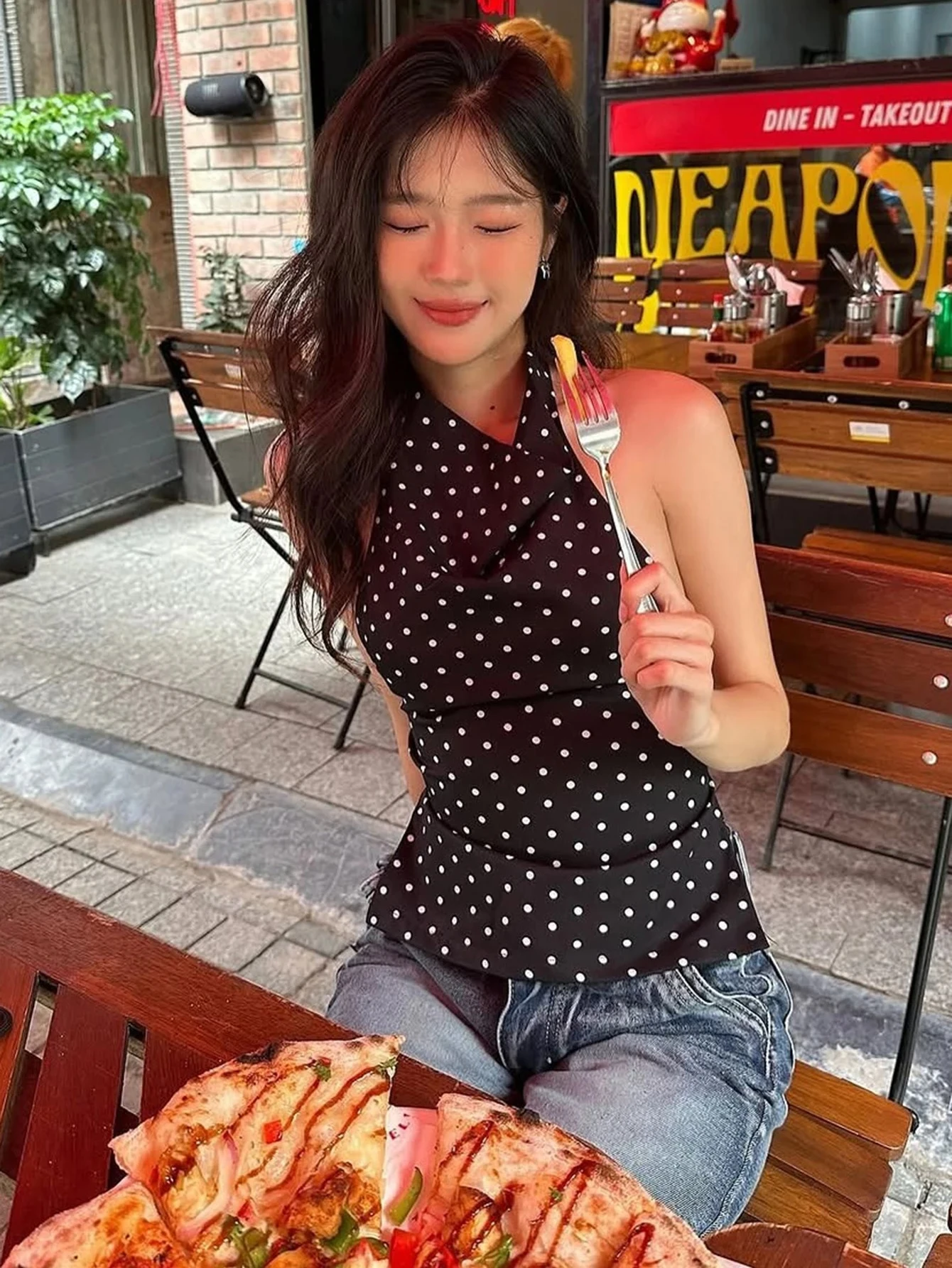 

Top Party Club ClothesSummer Fashion Sexy Halter Sleeveless Backless Slim Polka Dot Tank Top Women'S Elegant Casual