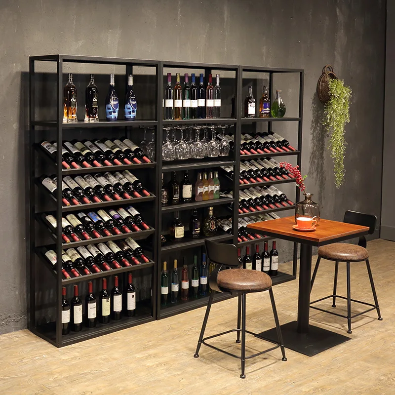 Winery villa retro wine rack storage display rack tall glass Italian cabinet floor-to-ceiling