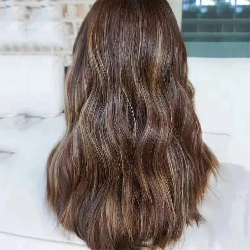 Ombre Brown with Blonde Streaks HD Lace Front Wig High Quality Natural Preplucked Hairline Soft Wave Wig for White Black Women