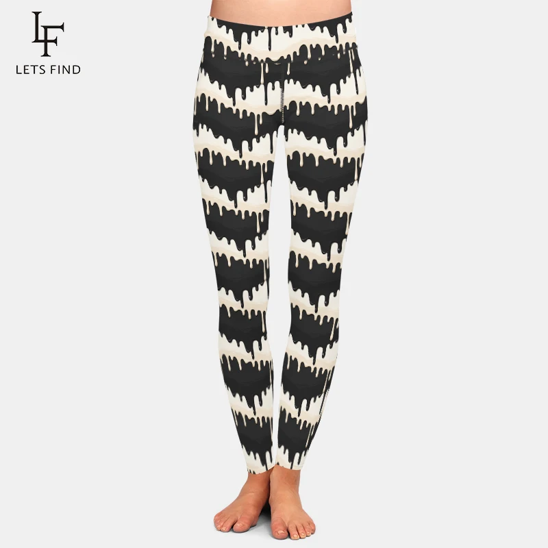 

LETSFIND New Arrival Sexy Slim Women Fitness Leggings High Wasit 3D Black and White Dripping Paint Pattern Print Trousers Pants