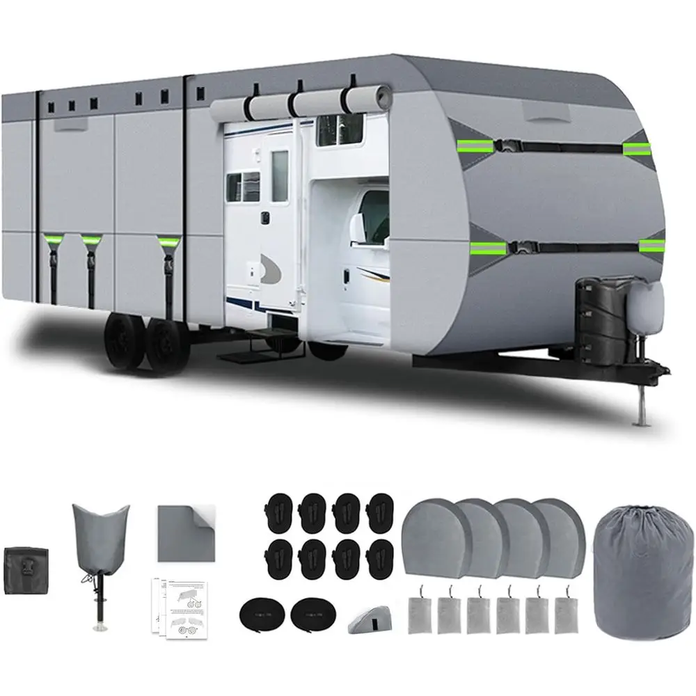 

Модернизированный 8-слойный верхний чехол для кемпера, ветрозащитный чехол для прицепа для автофургона с водонепроницаемым полиуретановым покрытием, чехол для кемпера, дом на колесах, кемпер Co