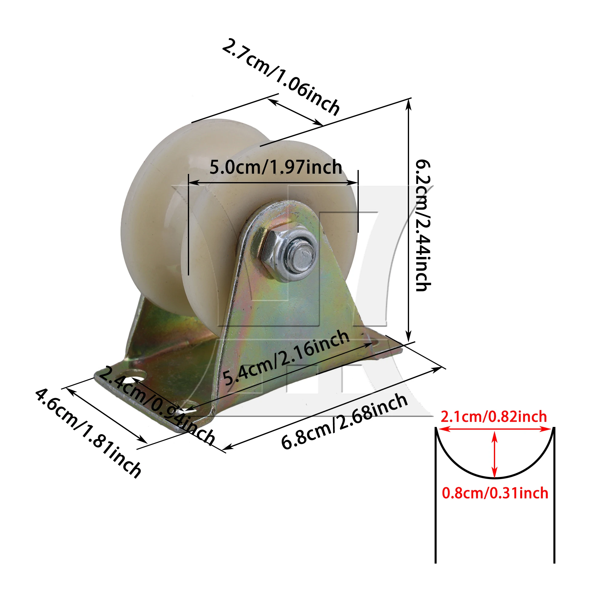 عجلة CNBTR من النايلون على شكل حرف U، مقاس 2 بوصة، سعة تحميل فردية 150 كجم، مناسبة للأبواب والنوافذ المنزلقة #6