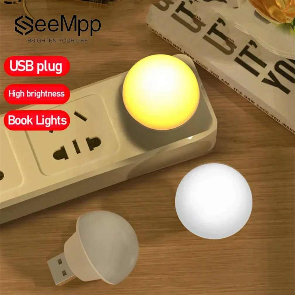 LED Night Light USB Plug Lamp Computer Mobile Power Charging Small Book Lamps LED Eye Protection Reading Light Round Night Light