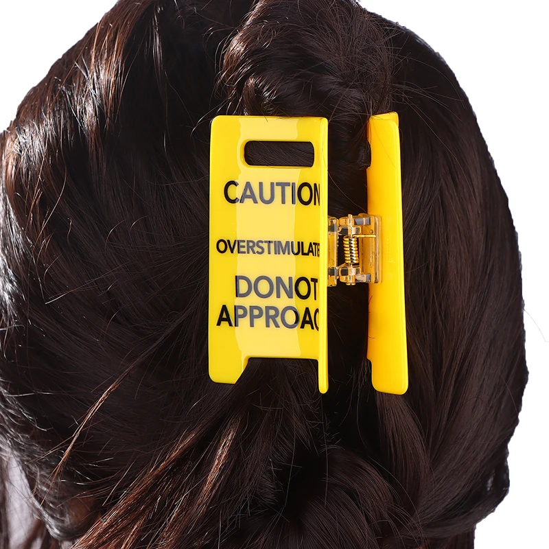 

Warning Sign Hair Claw Clip Novelty Caution Overstimulated Novelty Hair Accessory Statement Clip girls hair accessories
