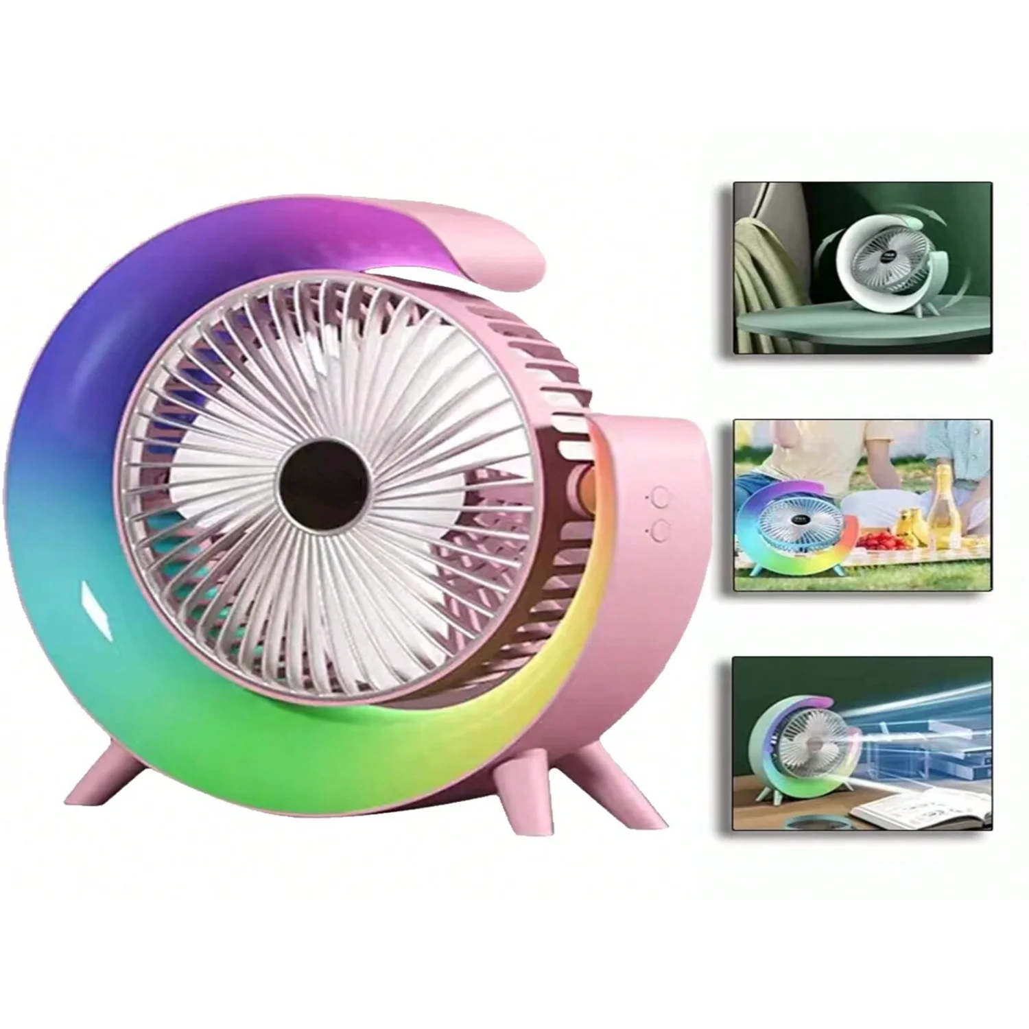 พัดลมไฟ LED พัดลมตั้งโต๊ะแบบใช้คู่สําหรับหอพักสํานักงานพัดลมตั้งโต๊ะ USB ขับเคลื่อนที่เงียบสงบลมแรง
