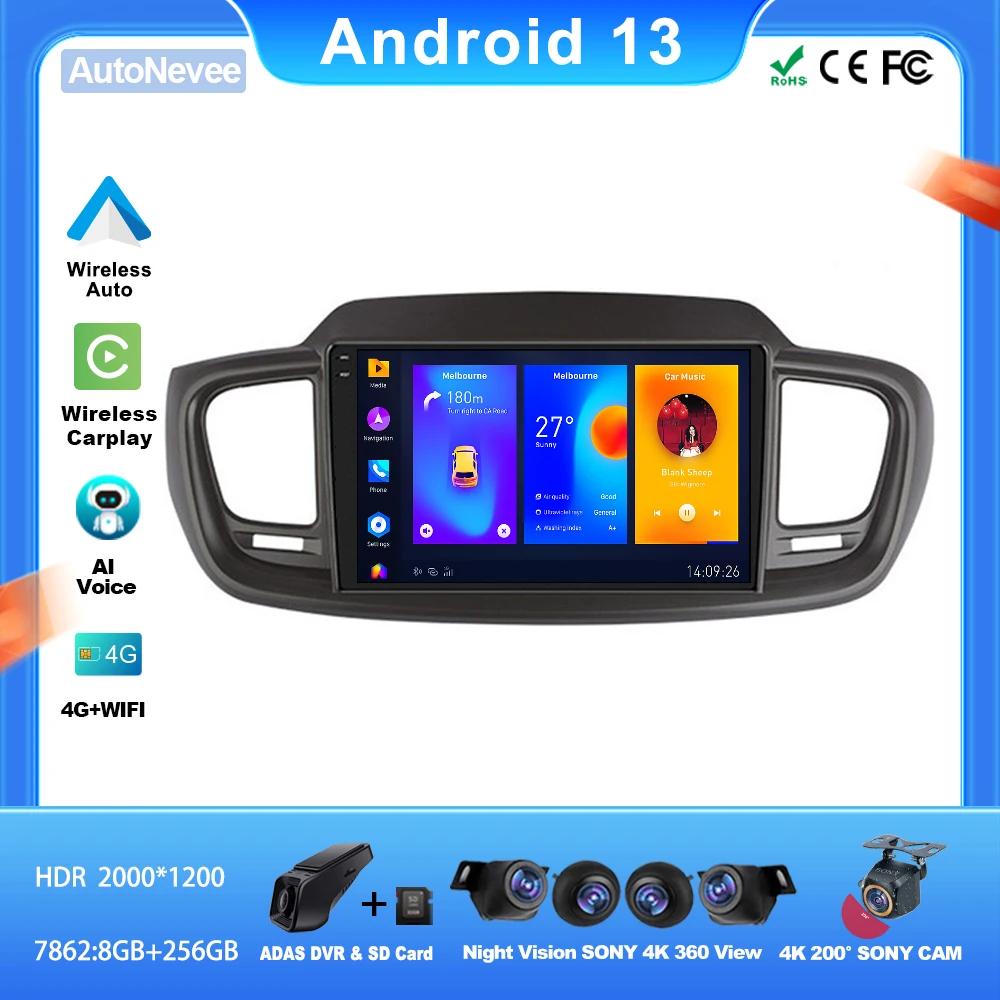 

Android For Kia Sorento 3 2014-2017 Multimedia Wireless Auto Car Player Autoradio GPS Video Navigation No 2din DVD 4G WiFi Dash